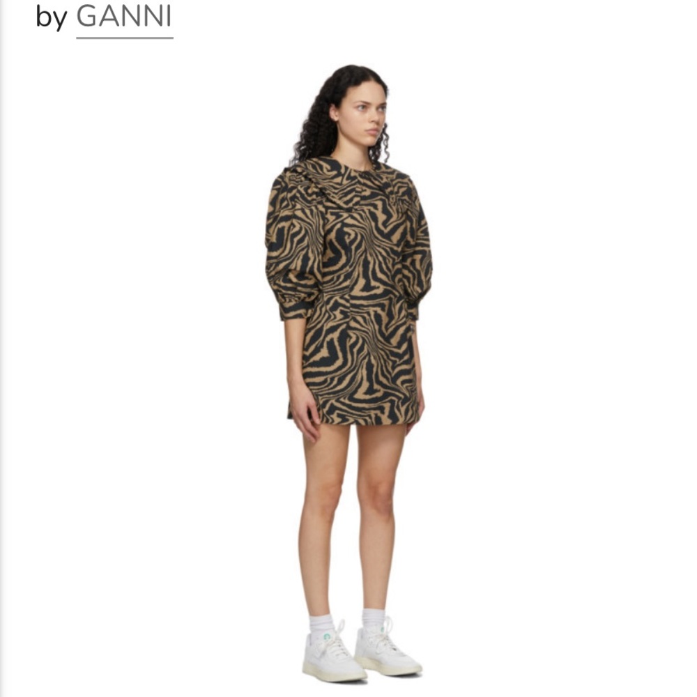 Ganni Black & Brown Collar Dress